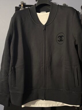 CHANEL Black Logo Zip Bomber Jacket
